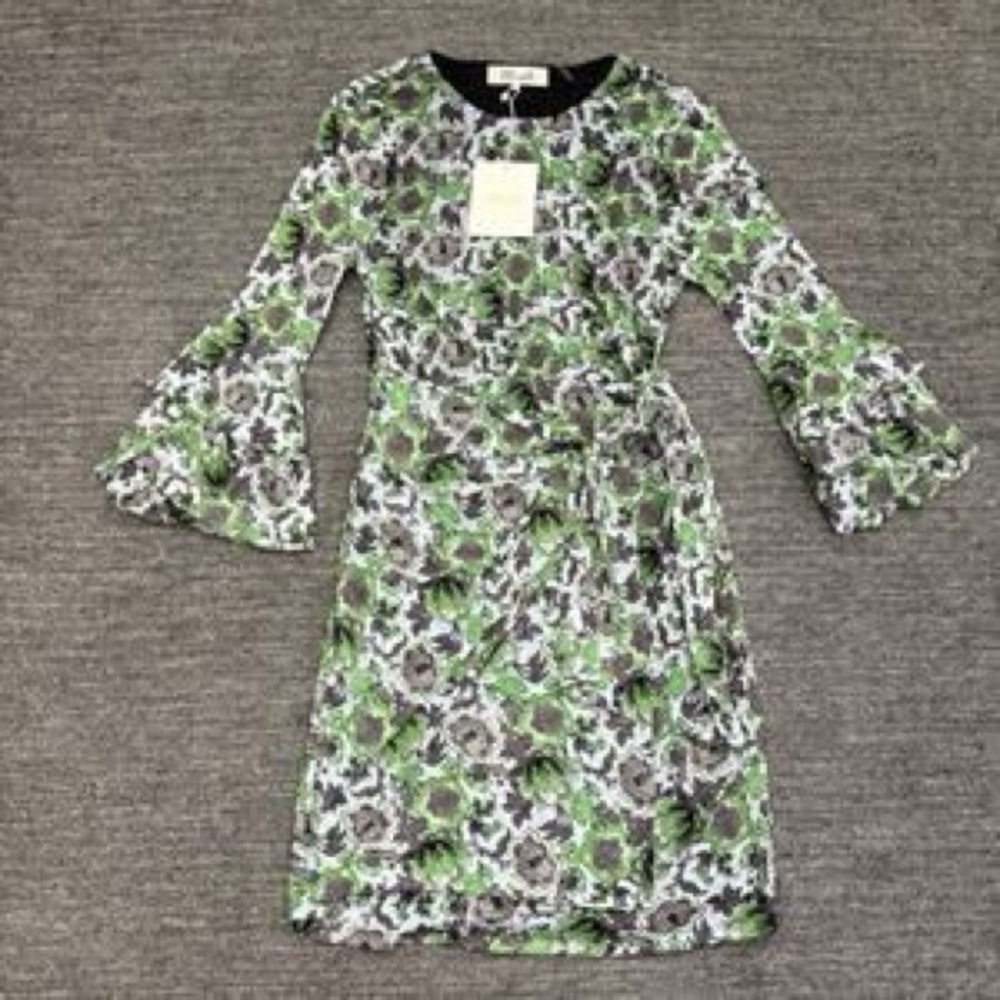 Diane Von Furstenberg Green and Black Floral Dress